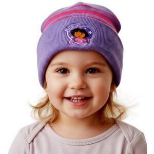 Nick Jr Dora the Explorer 2005 Knitted Toddler Girl Cuffed Beanie Winter Hat NEW